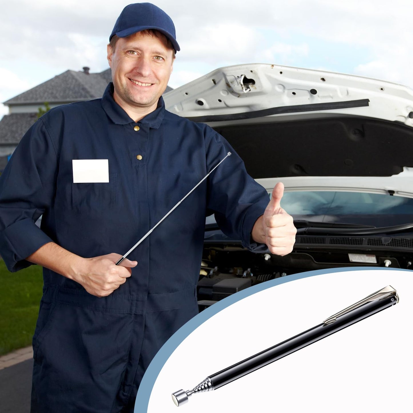 Patelai 8 Pieces Telescoping Magnetic Pick up Tool Grabbers Reacher Tools with Pocket Clip 25 Inch Telescopic Retrieving Magnet Gift for Man, Father, Mechanic, Handyman, Husband (Black)