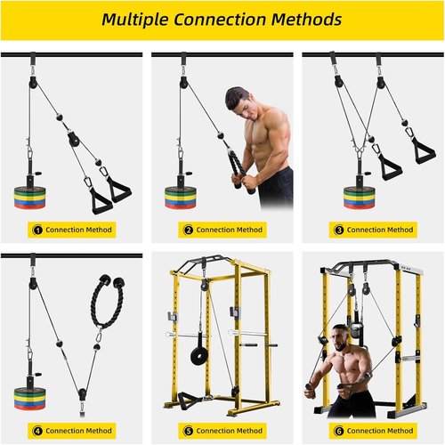 LAT Pulldown Pulley System - Home Gym Cable Machine Attachment for Weight Lifting Workouts