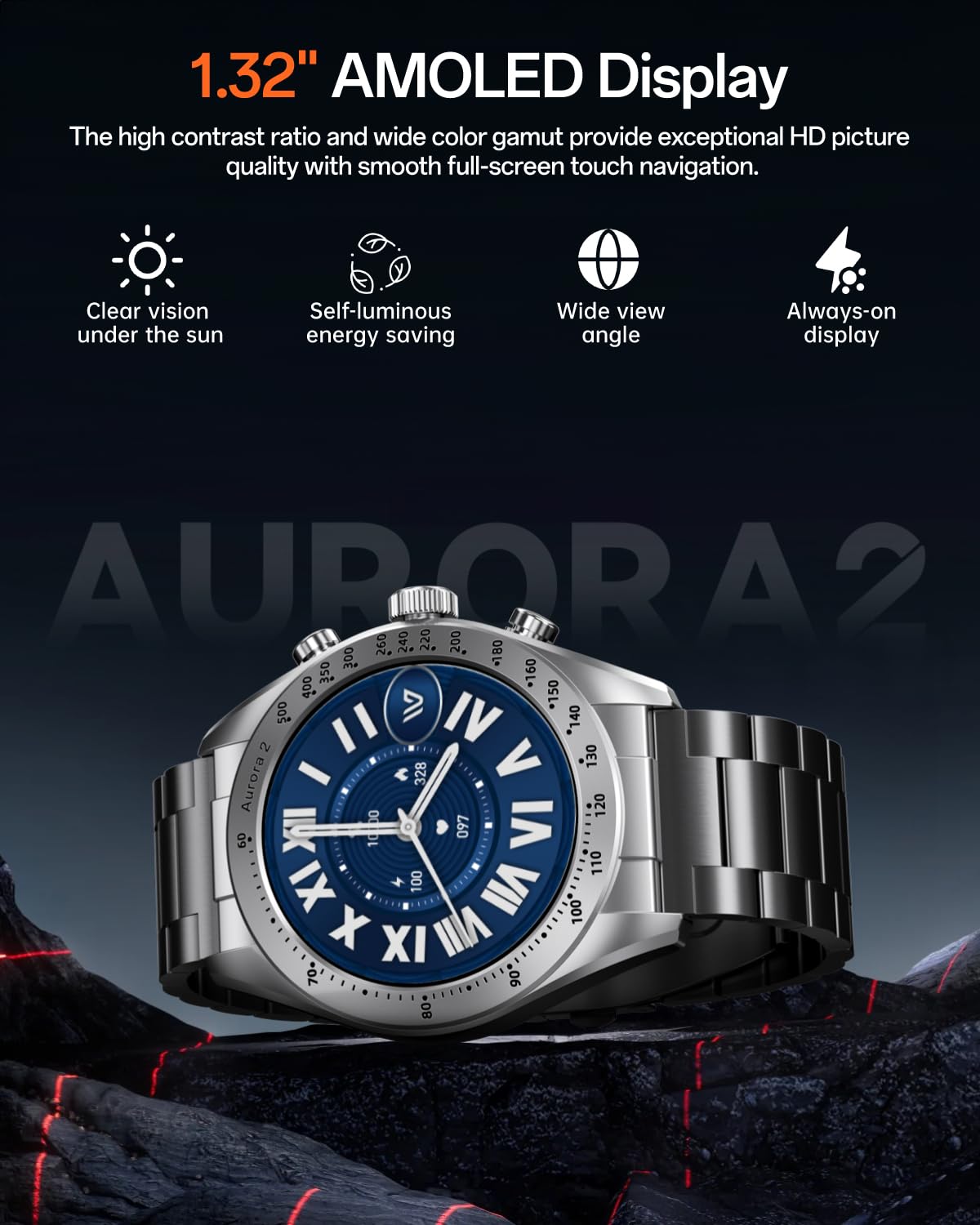 Weofly Aurora 2 Smart Watch for Men Answer/Make Call, 1.32" AMOLED HD Screen Mens Luxury Watch, 350mAh Smartwatch Heart Rate Blood Oxygen Sleep Monitor Pedometer, 3 Strap Connection Adapters (Silver)