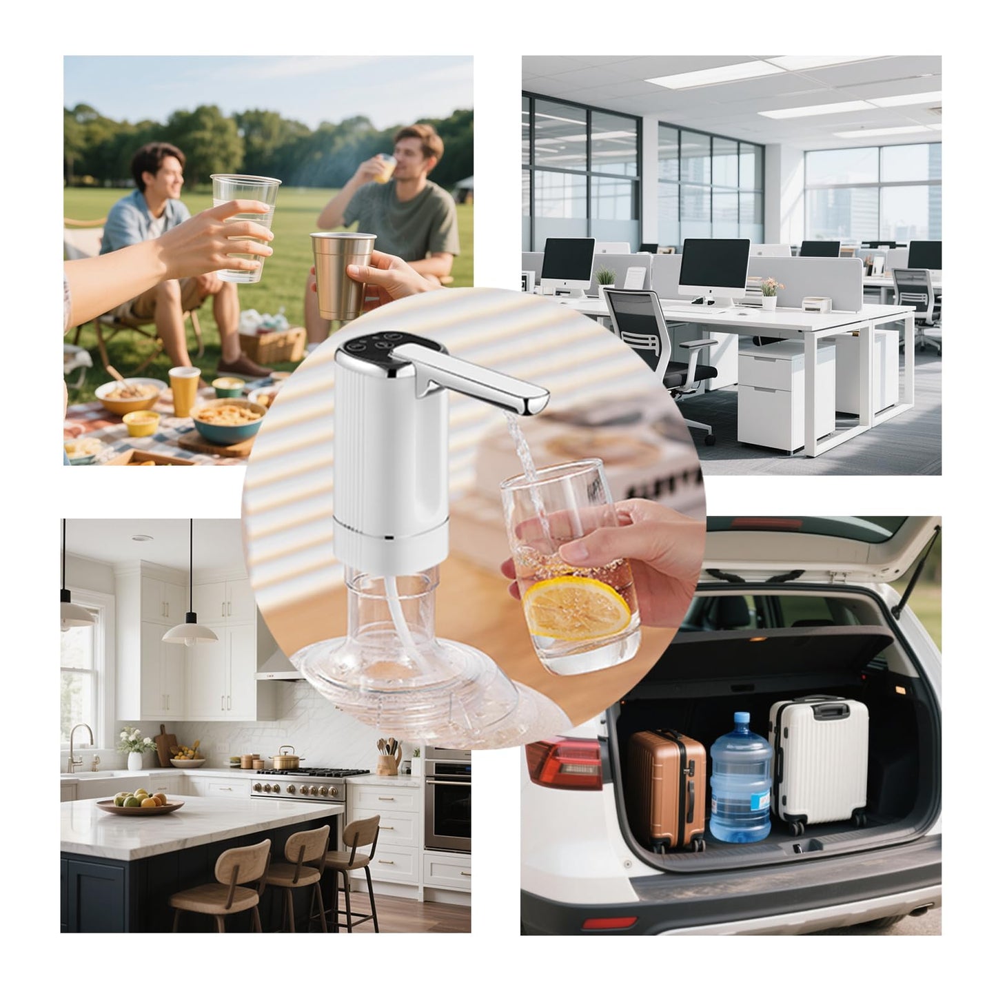 Foldable Electric Water Dispenser Pump for 5 Gallon Jug - USB Charging 3 Modes with Auto-Off Switch, Portable for Home Outdoor Camping Office-Compact Quiet Drinking Water Suction Device (Silver)