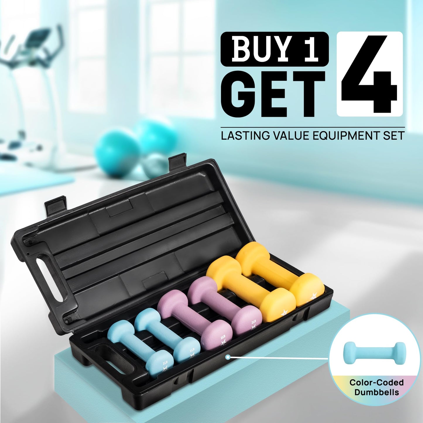 Yes4All Dumbbell Neoprene Set With Case, Weights Dumbbells Set & Hand – 1,2,4 lbs