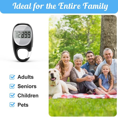 Simple Pedometer for Walking, Accurate Step Tracker with Carabiner, 3D Step Counter for Men Women Seniors - Black