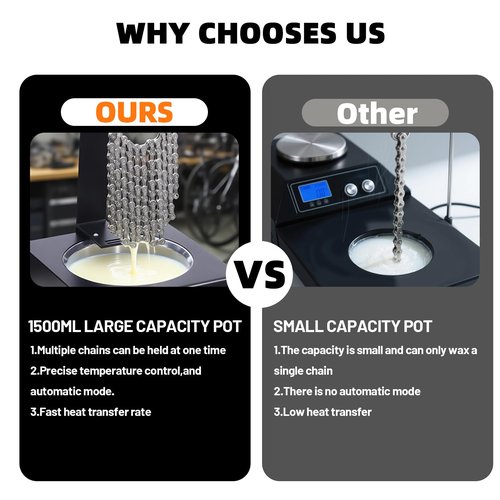 Hilizart Bicycle Chain Wax Melting System with 1500ML Bike Chain Wax Melting Pot Auto Temperature Control and Integrated Cooling Rack 35-125℃ Automatic and Manual Modes 1 Year Service