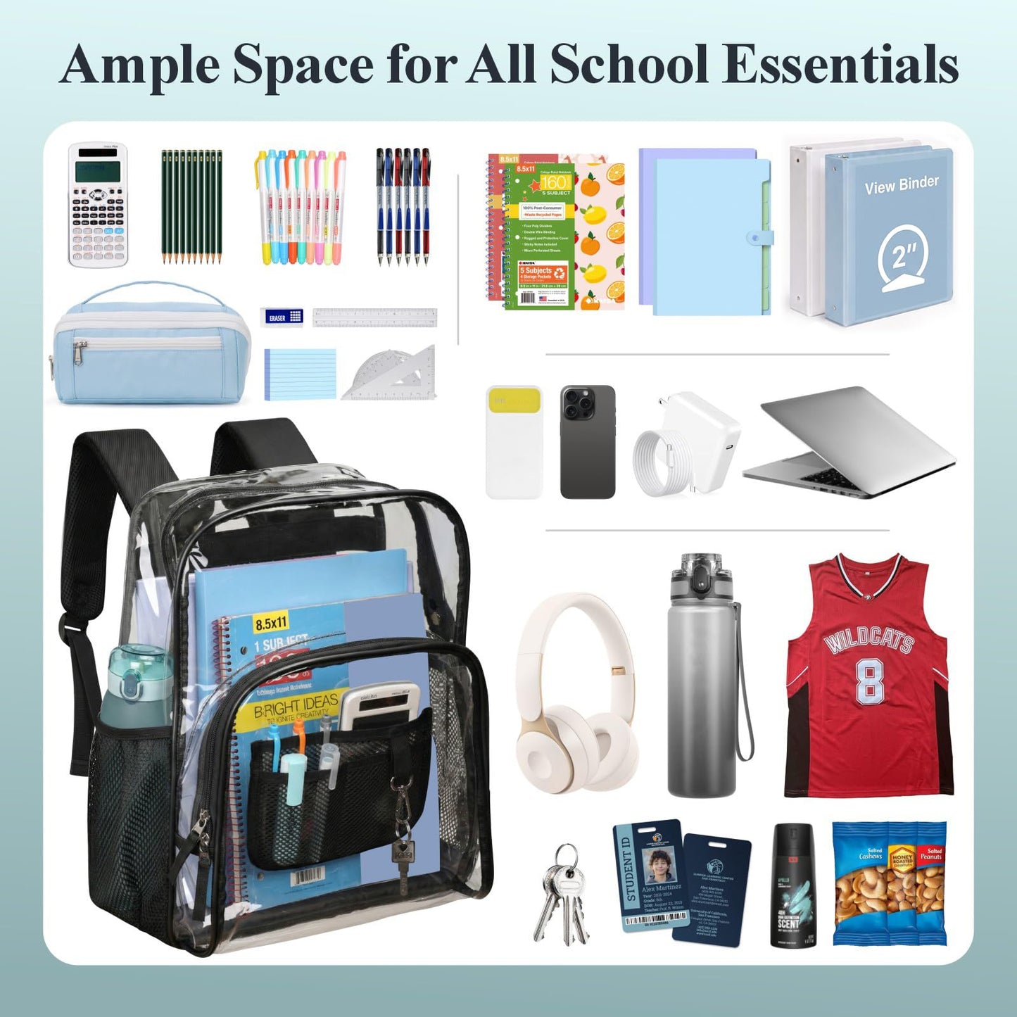 PACKISM Clear Backpack for School - 17 inch Heavy Duty Clear Bookbag