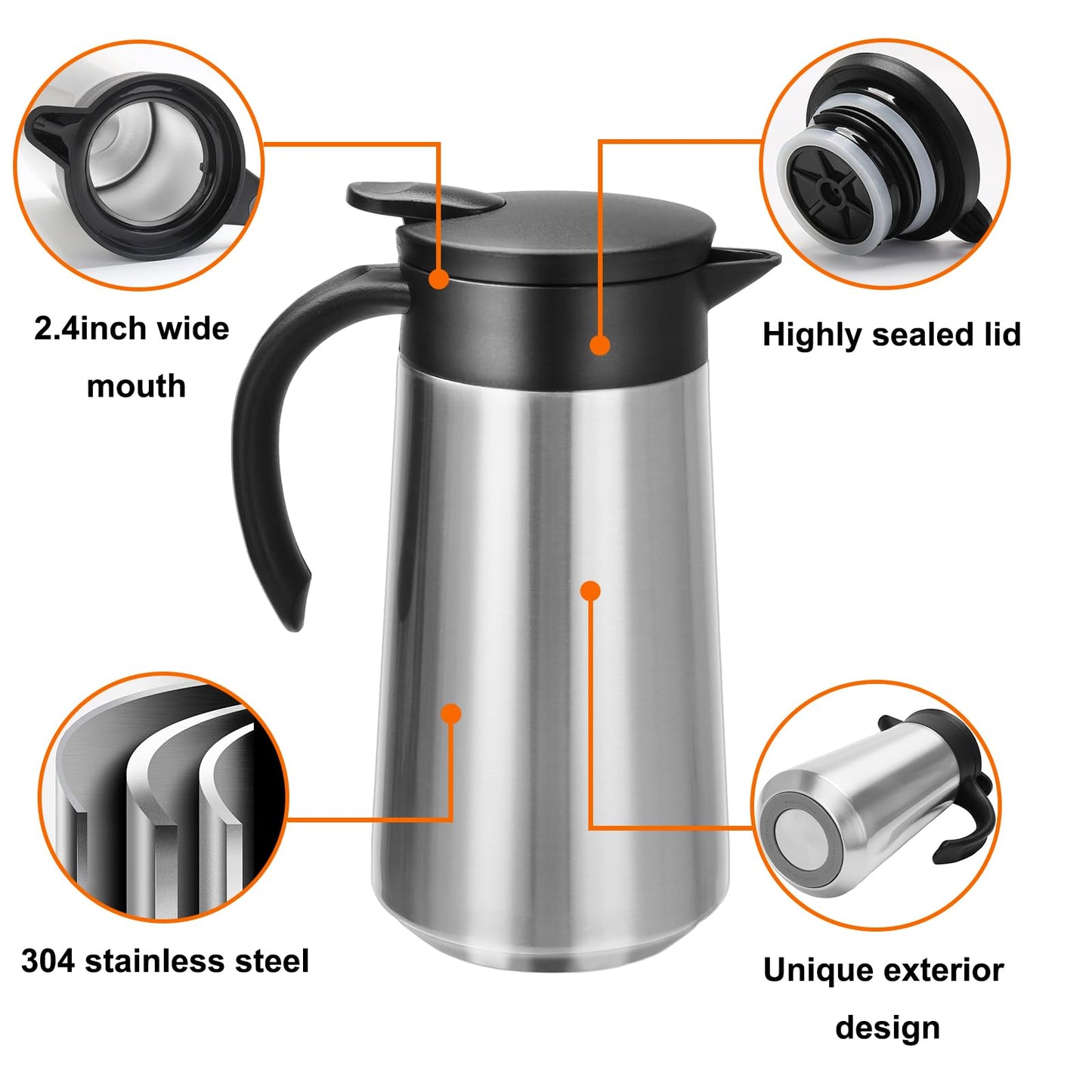 GearRoot 28oz Thermal Coffee Carafe Insulated Coffee Pot, Small Stainless Steel Coffee Carafes For Keeping Hot, Double Walled Insulated Vacuum Flask Pot for Tea Hot Water Coffee Beverage