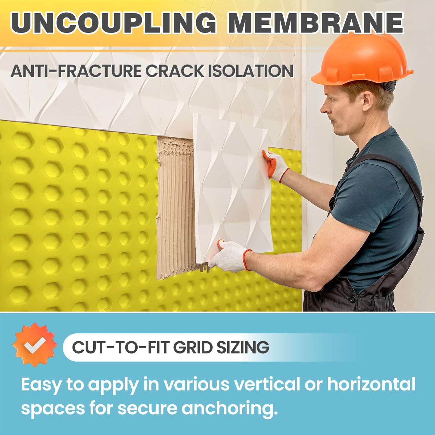 MAXKOSKO 54 Sq.Ft. Uncoupling Membrane for Tile, 1/8''(3mm) Thick Waterproof Heated Flooring Underlayment Mat Tile Crack Prevention for Bathroom Shower Kitchen Basement