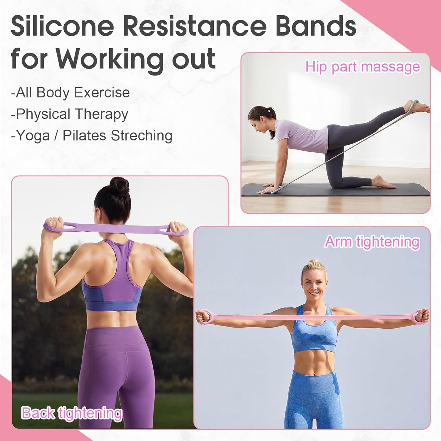 Soulchen Figure 8 Fitness Resistance Bands - 5 Pack (10-50 Lbs) for Yoga, Pilates, Stretching & Workouts