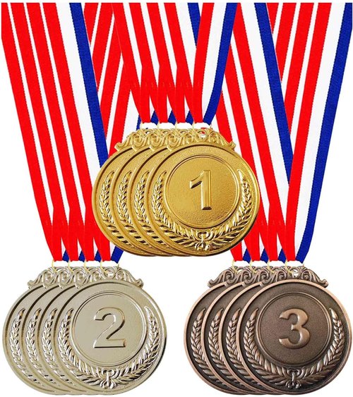 Jauisus Olympic Style Award Medals - 12 Pcs Gold, Silver, Bronze with Neck Ribbons | 2-Inch Size for Sports & Competitions