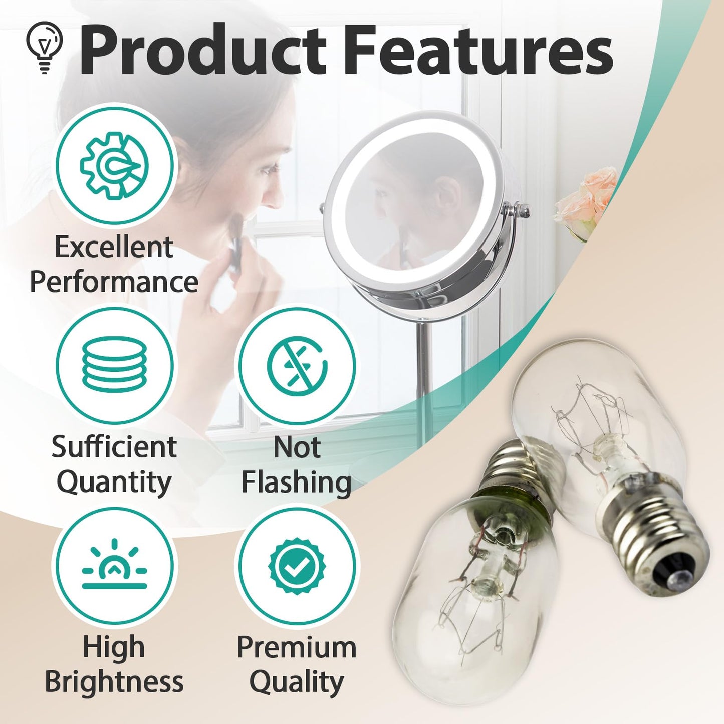 Gfdoso 2Pcs 20W 120V Incandescent Bulb Replacement for Conair RP34B Illuminated Makeup Mirror – E12 Candle Base, 2700K White Light