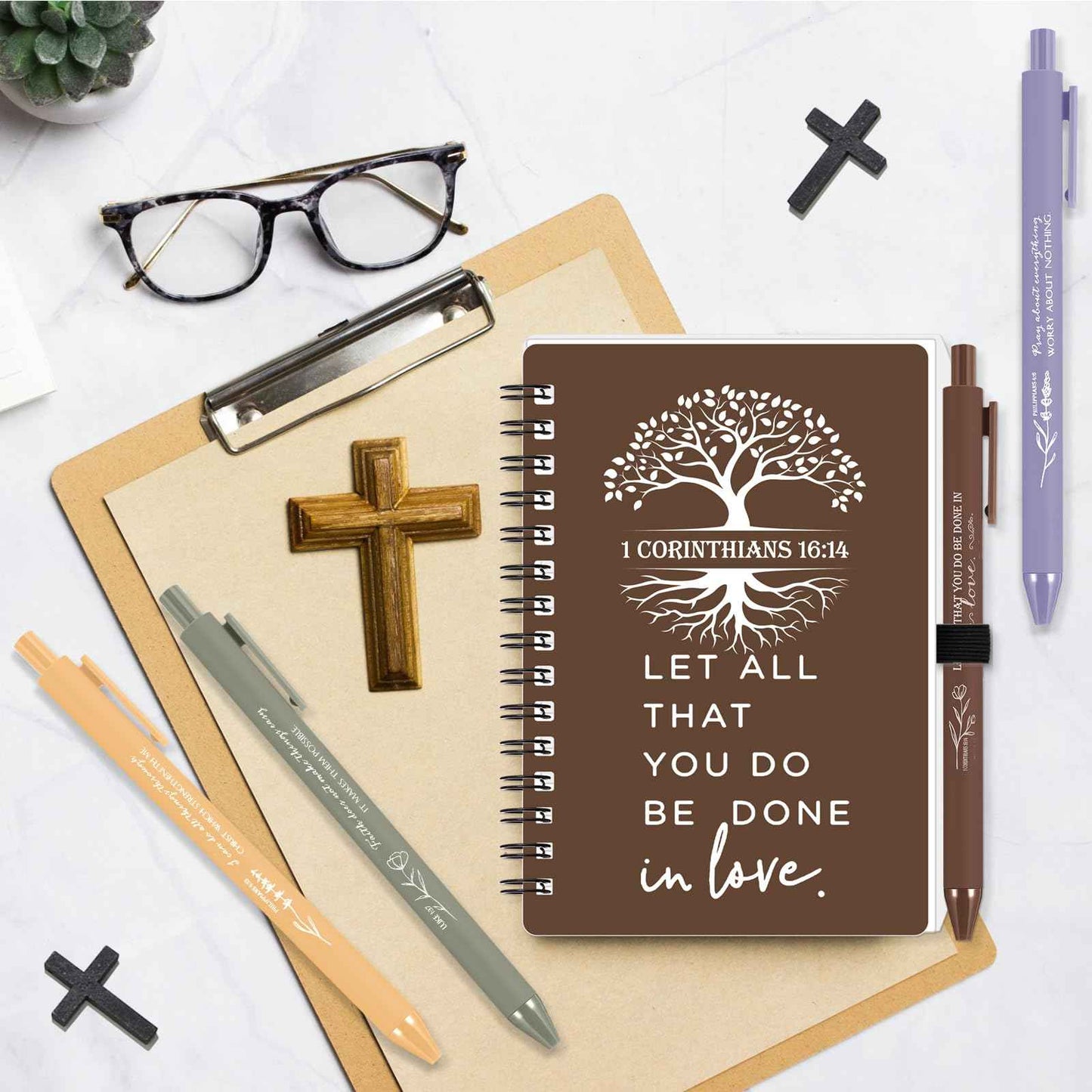 Kosiz 60 Pcs Christian Gift Bulk Prayer Journal Bible Verse Spiral Notebook with Ballpoint Tree of Life Religious Gift for Church Clergy Pastor Appreciation Sunday School Teacher (Neutral Color)
