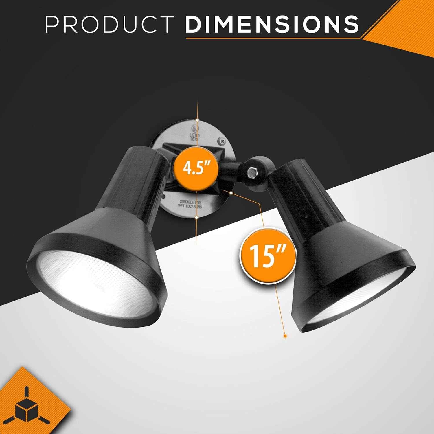 150W Outdoor Security Flood Light - Dual Head, Weatherproof Cast Aluminum, Dark Bronze Finish