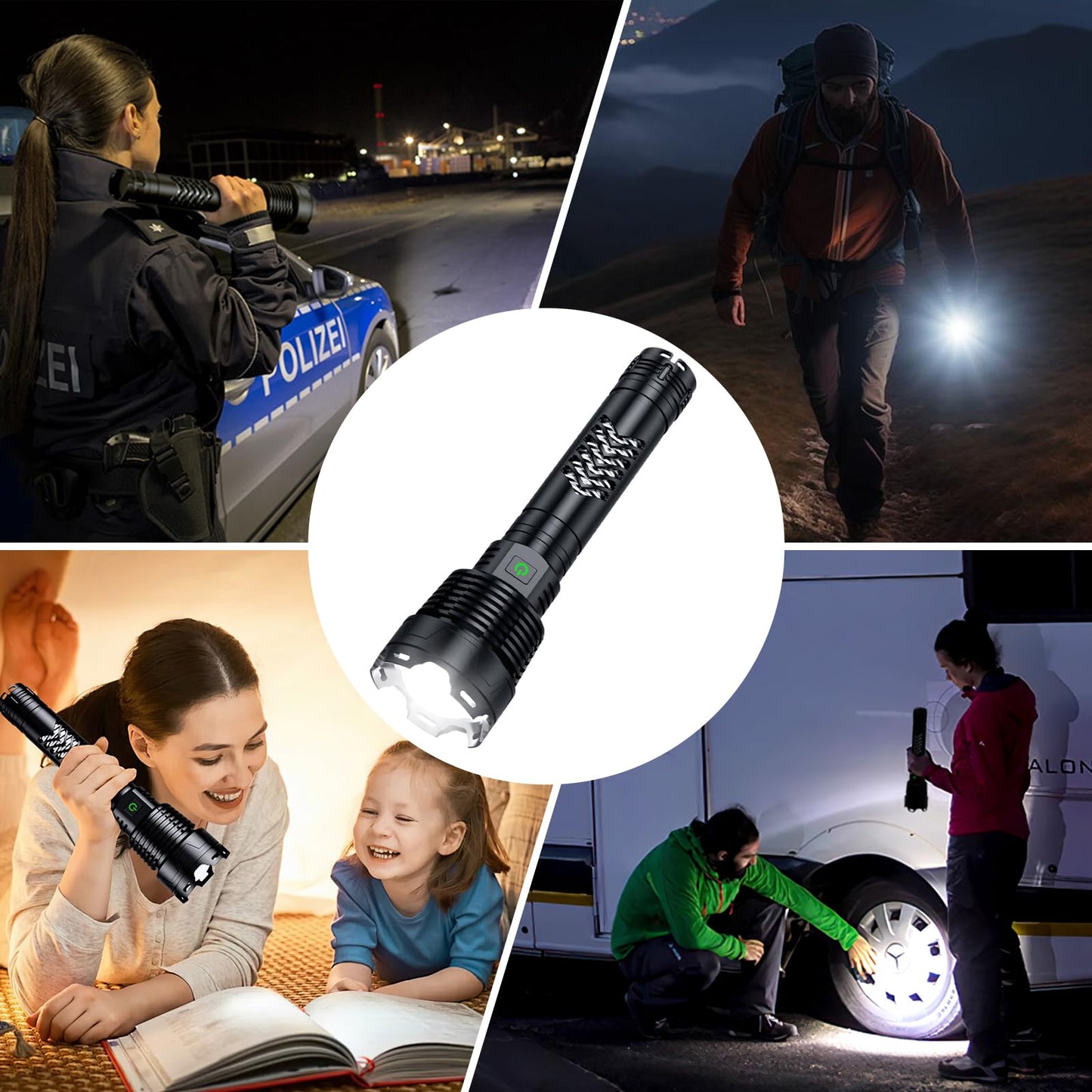 Grentay Rechargeable LED Flashlights 3600,000 High Lumens, Super Bright Flashlight with Input and Output Functions, Tactical Flashlight for Camping Home Emergencies (Large, Piece, 1)