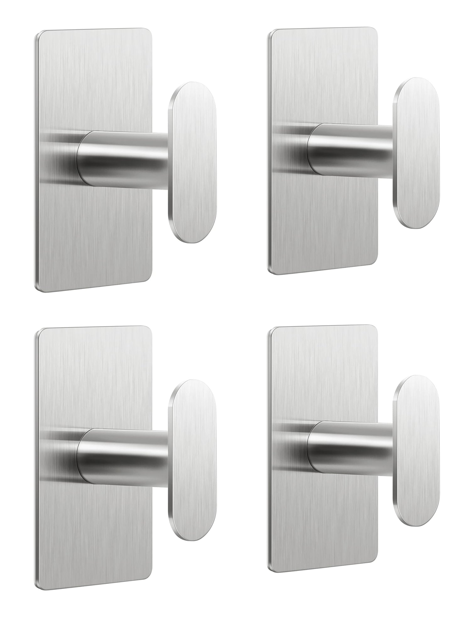 Adhesive Towel Hooks for Bathroom: 20LB Extra Strong Wall Hanger for Shower Kitchen RV Dorm Apartment, Silver 4 Pack