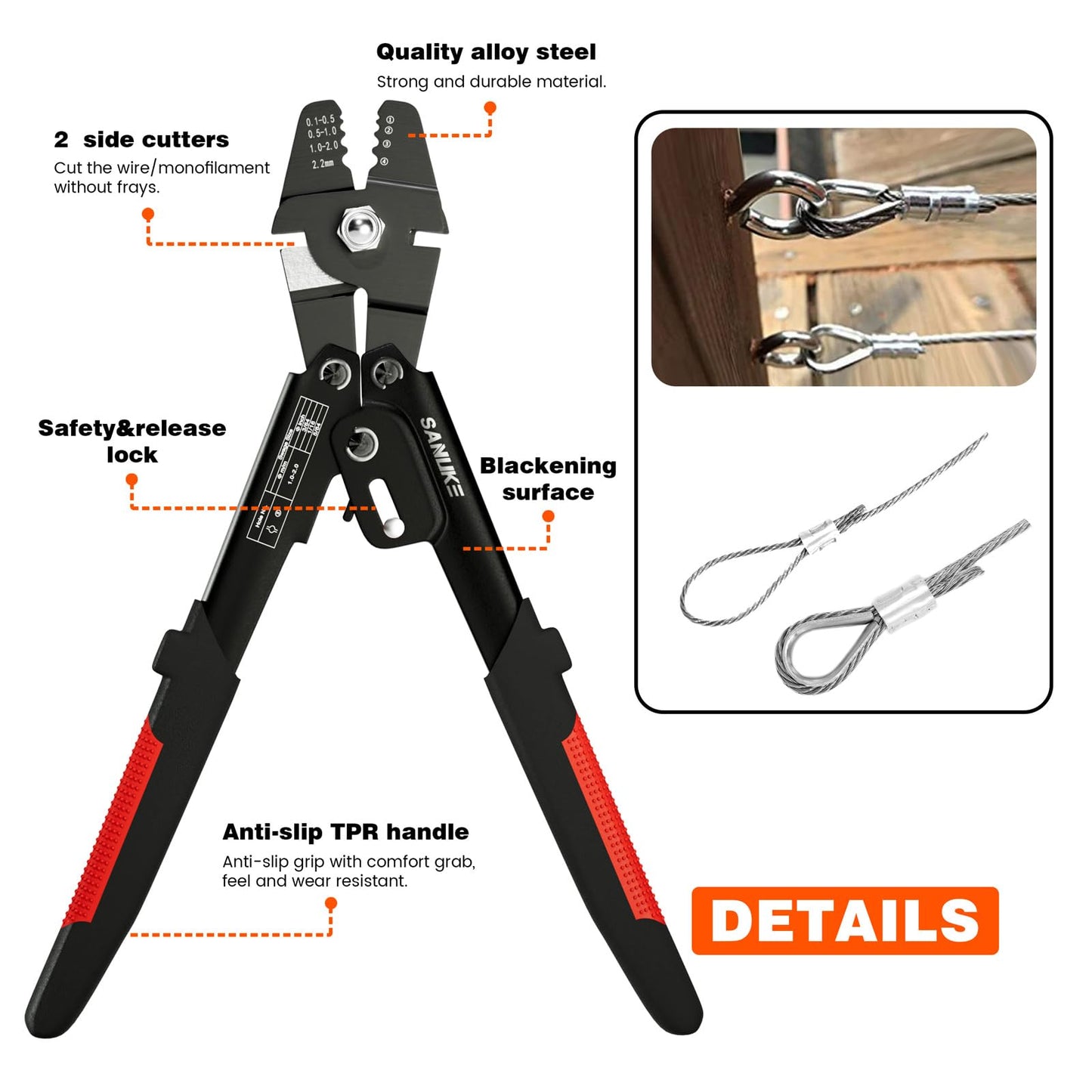 Sanuke Wire Rope Crimping Tool for 3/64 1/16 5/64 inch Aluminum Crimping Loop Sleeves Kit with 160pcs Aluminum Crimping Loop Sleeve and 10pcs Stainless Steel Thimble