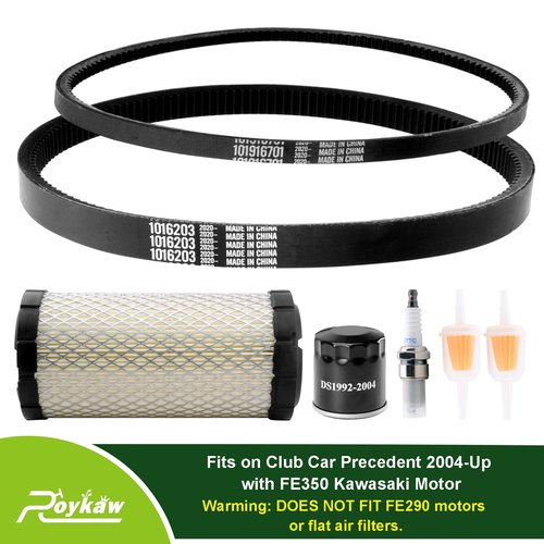 Roykaw Golf Cart Tune Up Kit with Clutch Drive Belt & Starter Generator Belt for Club Car Precedent 2004-up Gas Models with FE350 Kawasaki Motor, Replaces OEM # 101916701, 1016203