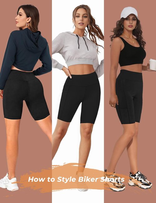 Buauty High Waisted Biker Shorts for Women - Tummy Control with Pocket | 8" Yoga & Running Spandex Compression