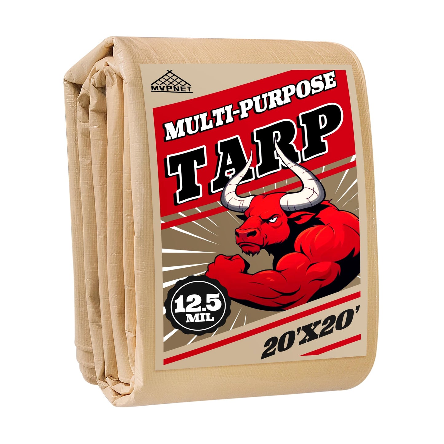 Tarp 20x20 Heavy Duty Waterproof Beige Tarp 12.5mil,Durable,Multipurpose, Weather Resistant,Uv Resistant,Tear Resistant,Can Be Used for Outdoor Furniture,Cars,Ships,Roofs-by MVPNET