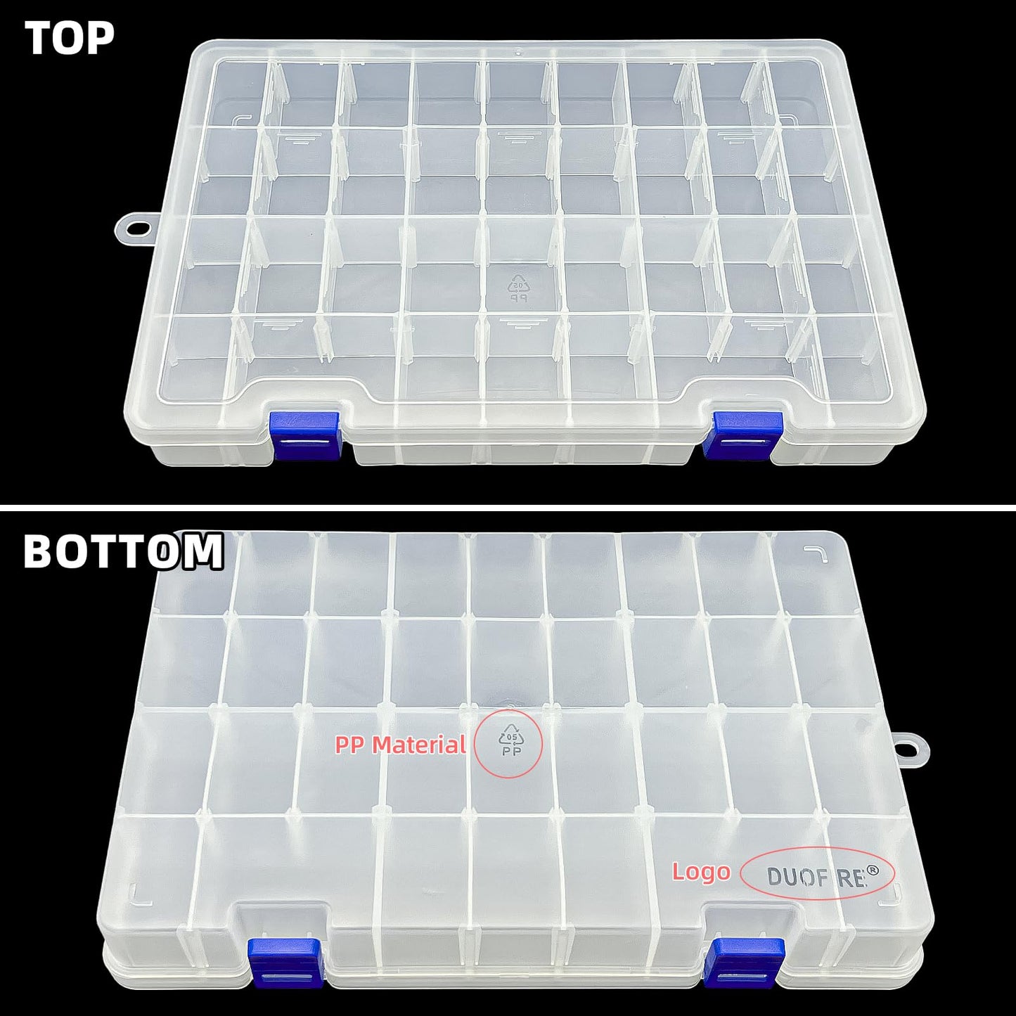 DUOFIRE Plastic Organizer Storage Box, Adjustable Divider 34 Grids, 1 Pack