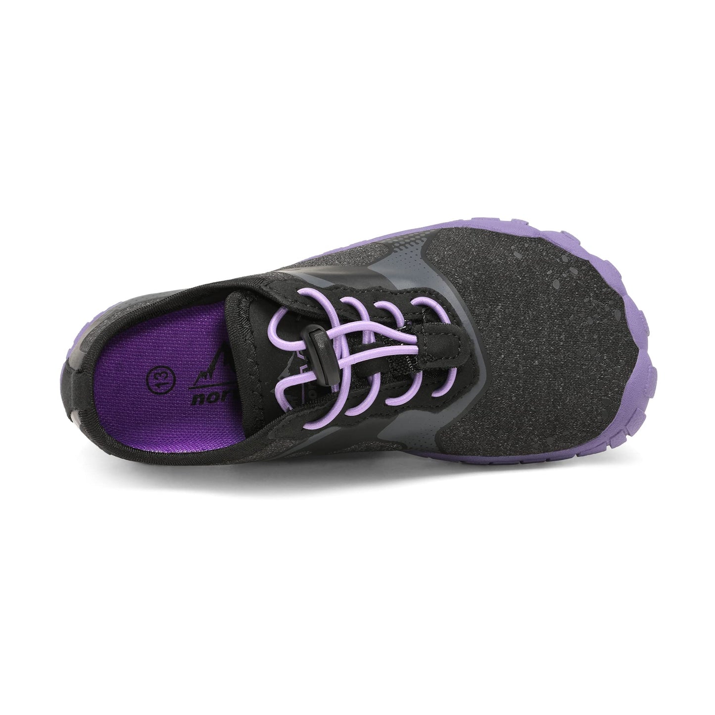 NORTIV 8 Kids Water Shoes, Lightweight Quick Dry Barefoot Athletic Aqua Sports Shoes for Boys & Girls, Outdoor, Summer (Toddler/Little Kid/Big Kid), Size 2 Little Kid,Black/Grey/Purple,Aqua-K1