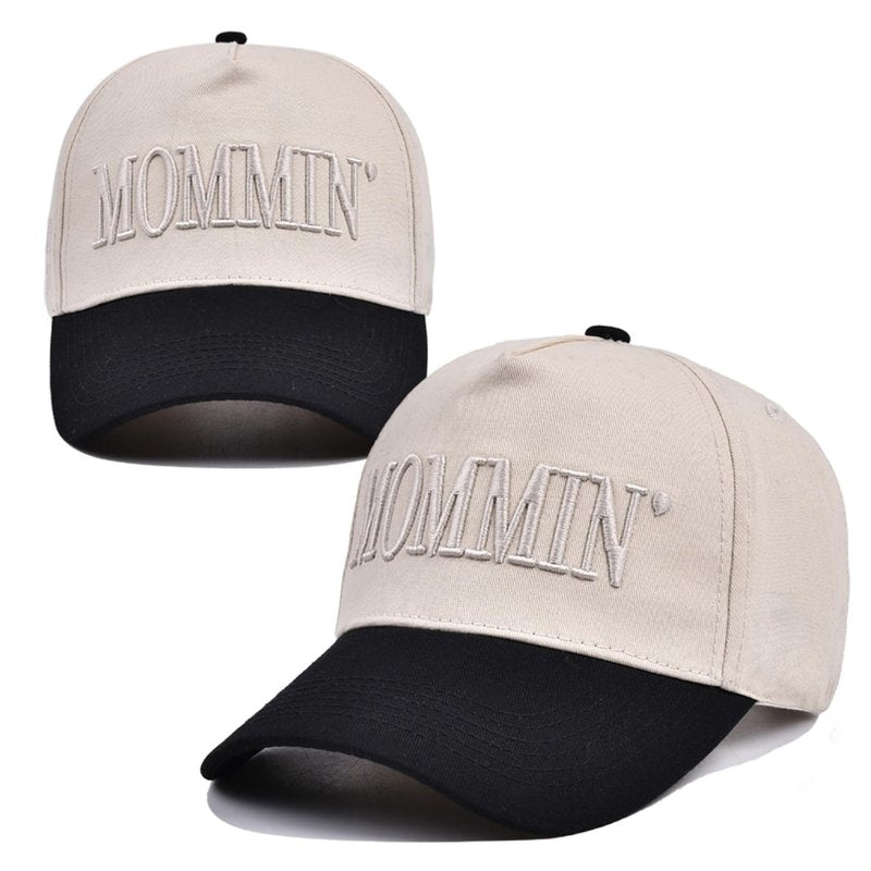 YiCoogius Mommin Trucker Hat for Women Men Vintage Embroidered Mom Baseball Cap Adjustable Canvas Vintage Hat for Casual Wear Beige