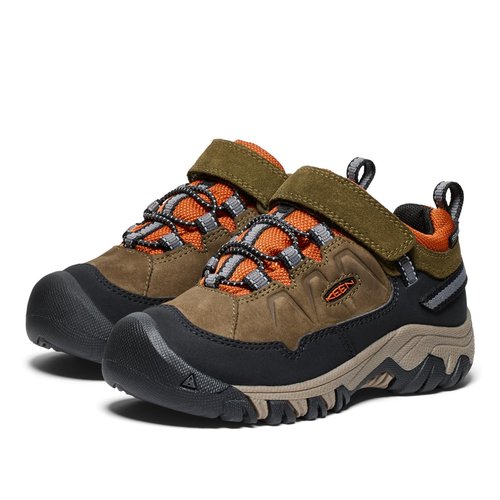 KEEN Unisex-Child Targhee 4 Low Height Durable Comfortable Waterproof Hiking Shoes, Dark Olive/Gold Flame, 3