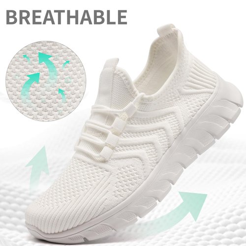 CMNZHK Women Running Shoes Tennis Walking Gym Sneakers Workout Fashion Atheltic Slip On Breathable Light Hikking Comfortable Jogging Shoe White Size 7.5