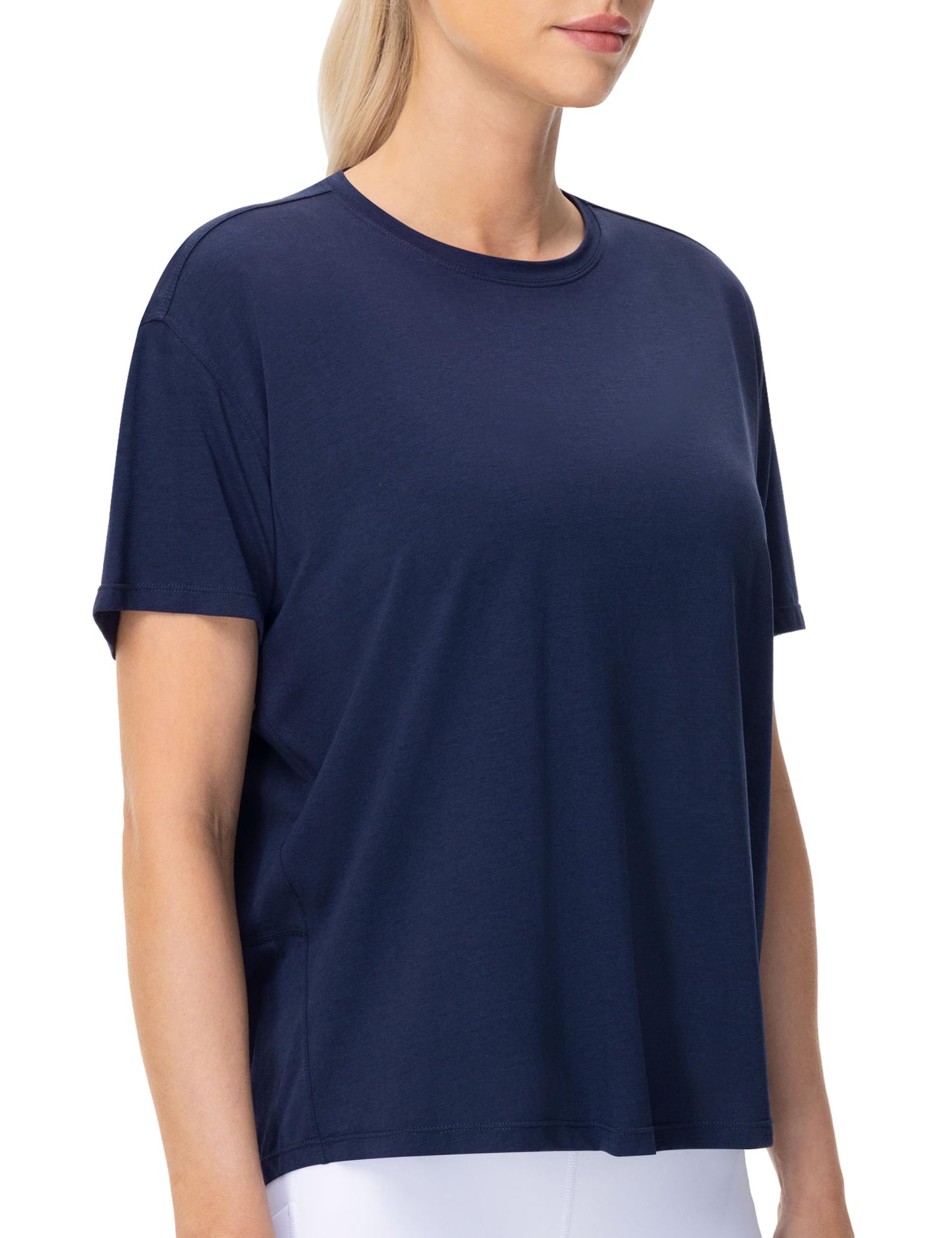 THE GYM PEOPLE Women's Short Sleeve Workout T-Shirts Back Loose Fit Running Yoga Tee Tops Navy Blue