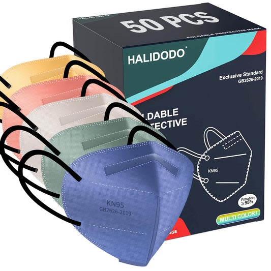 HALIDODO 50 Packs KN95 Face Mask (50PCS-MTC I Color)