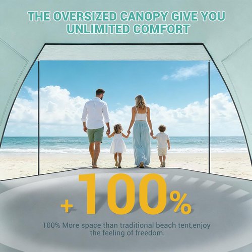 Elegear CumbreX™ Beach Tent - Portable Sun Shelter for 4-5 People | Easy Setup, UPF 50+ UV Protection - Green