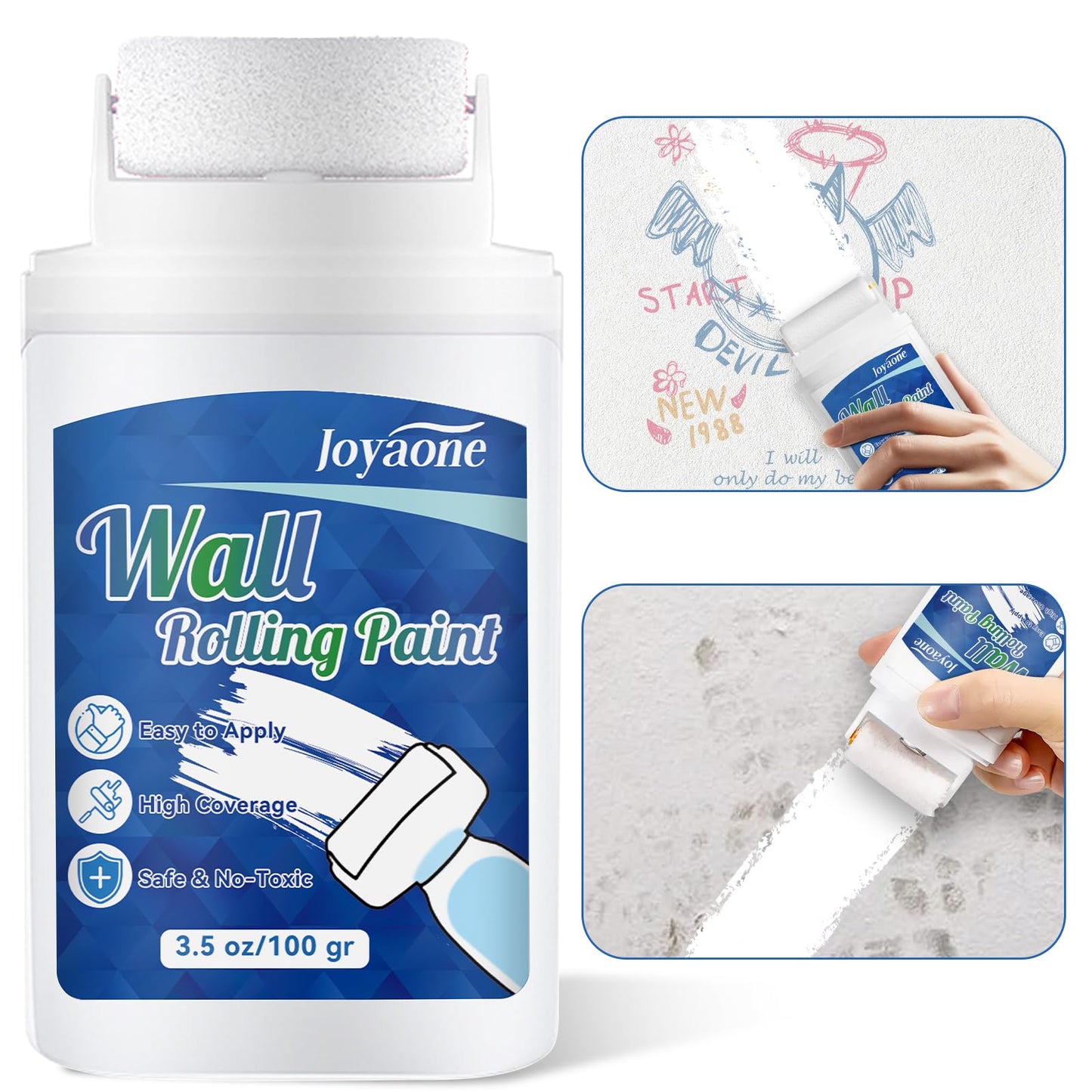White Paint for Wall, Fast-Drying Paint Roller Brush, Water-Based Wall Paint Touch Up Without Extra Tools Required, Easy to Apply Drywall Repair Small Areas Surfaces for Flat, Ceiling(1 Pack)