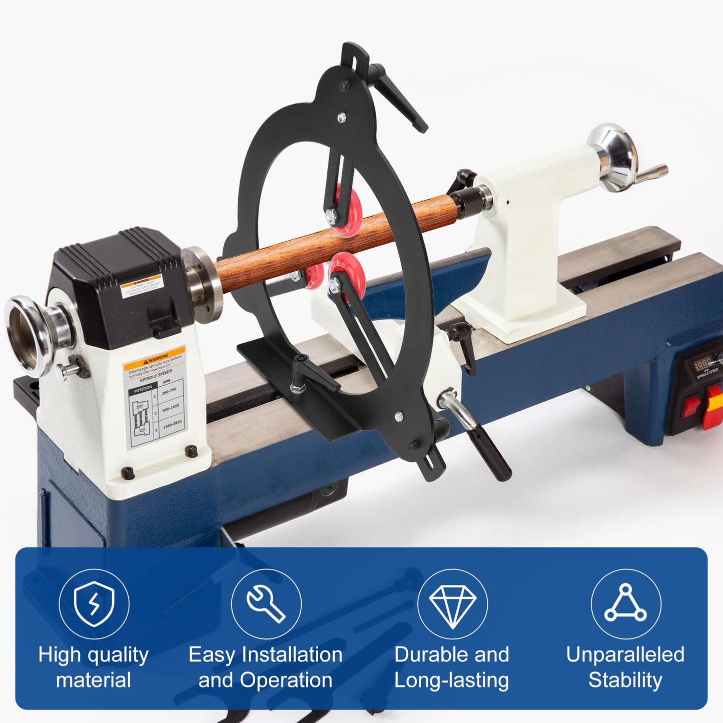 Woodturning Steady Rest for 12" Lathe Swing, Woodworking Steady Rest, 3-Point Adjustable Woodturning Steady Rest for 12 inch Swing Medium Size Lathe