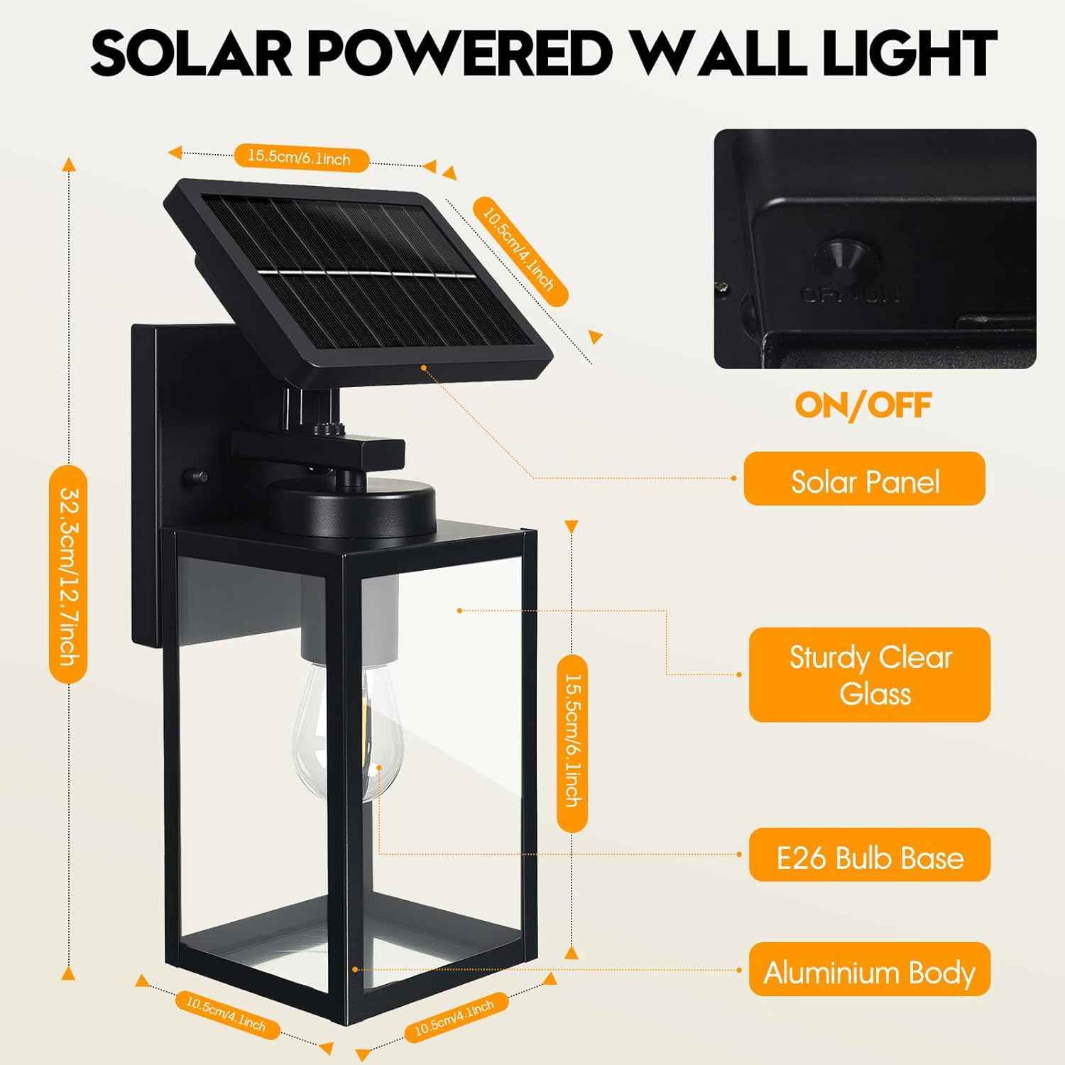 Solar Wall Lights Outdoor - 2 Pack All-Metal Dusk to Dawn Lanterns, Waterproof Porch & Patio Lighting