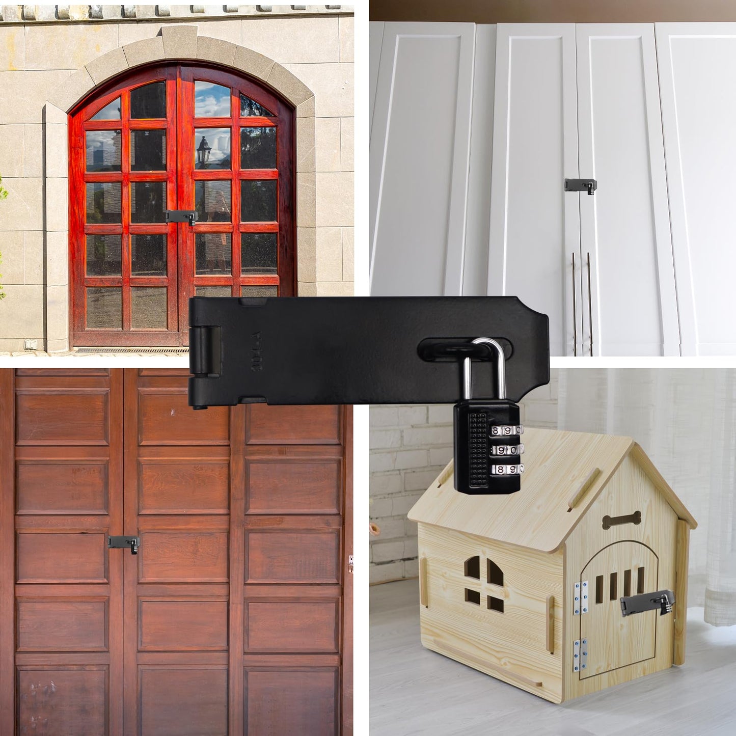 Tanbupu 2Pcs Door Locks Hasp Latch,5 Inch 304 Stainless Steel Safety Packlock Clasp Hasp Lock Latch,Hinge Lock Padlock with Screws for Gates,Doors,Cabinets, Closets and More(Black)