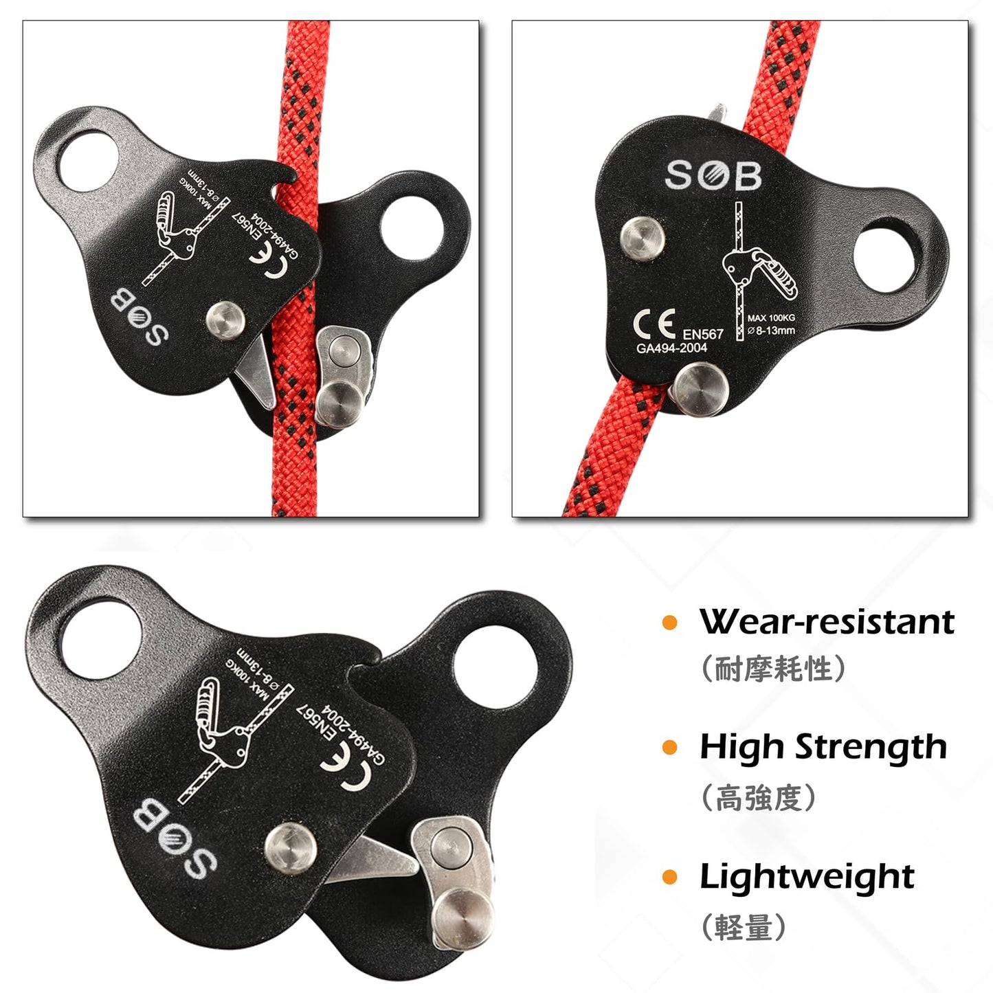 TRIWONDER Climbing Ascender Fall Protection Rope Grab Belay Device Gear Aluminum Alloy Self-Locking for Rock Tree Climbing Arborist Caving Rescue (Black)