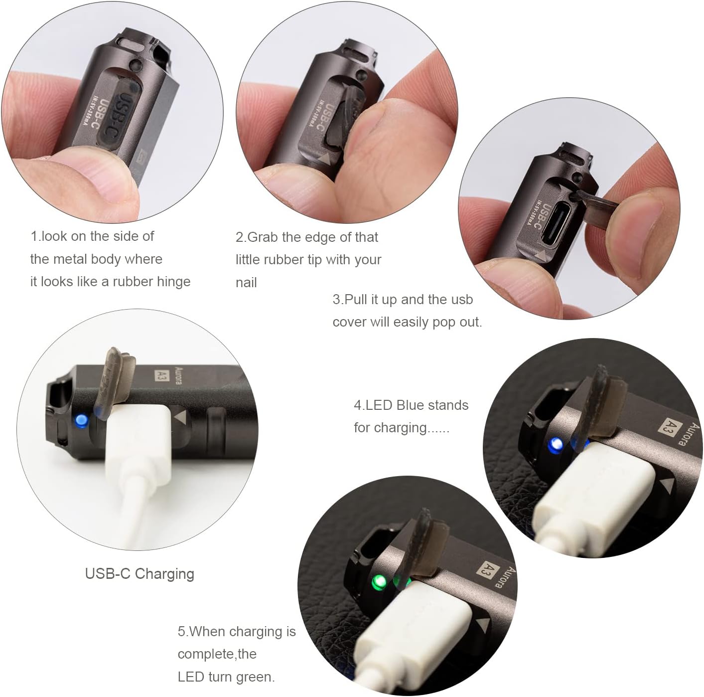 RovyVon A3 Gen 4 Mini Keychain Flashlight - Super Bright 650 Lumens, USB-C Rechargeable, Water-Resistant, Compact for Everyday Carry (Gun Grey)