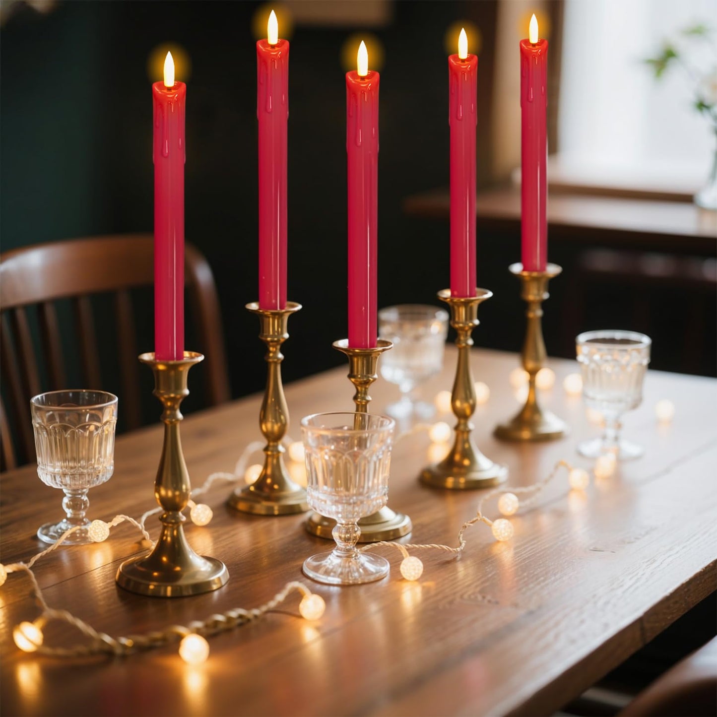 DRomance Dripping Flameless Taper Candles Flickering with Remote and Timer Battery Operated LED Taper Candle Real Wax 3D Wick Dinner Wedding Christmas Holiday Indoor Decor(3 Pack Red, 0.78" x 9.7")