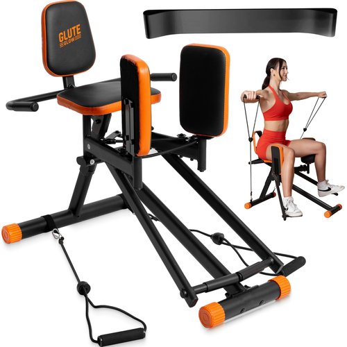 Glute Glow™ Hip Abductor Machine for Home Gym - USA Based - Booty Builder & Booty Trainer for Women – 3 Resistance Levels – Bonus Arm Bands, Thigh Workout – Glute Workout Equipment & Glute Machine