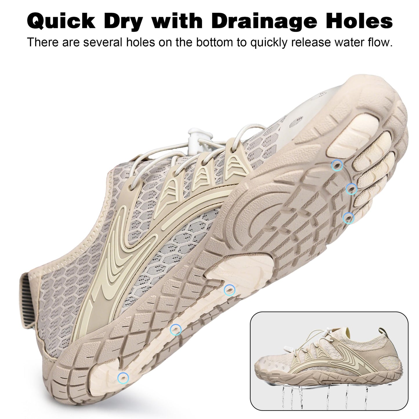 Beige Water Shoes for Women and Men, Swim Beach Hiking Quick-Dry Aqua Shoes, Lightweight Barefoot Feel Non-Slip Pool Shoes for Travel Outdoor Activitie