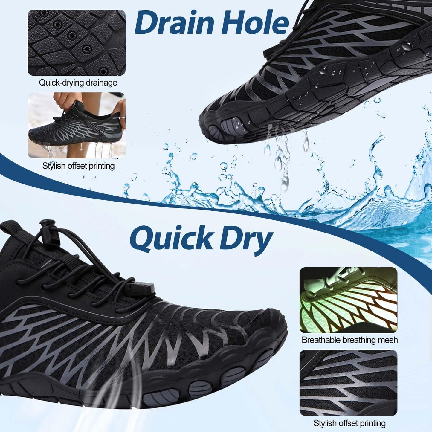 ELETON Barefoot Shoes Women Men Footwear, Wide Toe Box Hiking Zero Drop Non-Slip Quick-Dry River Boat Pool Beach Water Shoes, Lightweight Swimming Running Walking Sneakers Unisex