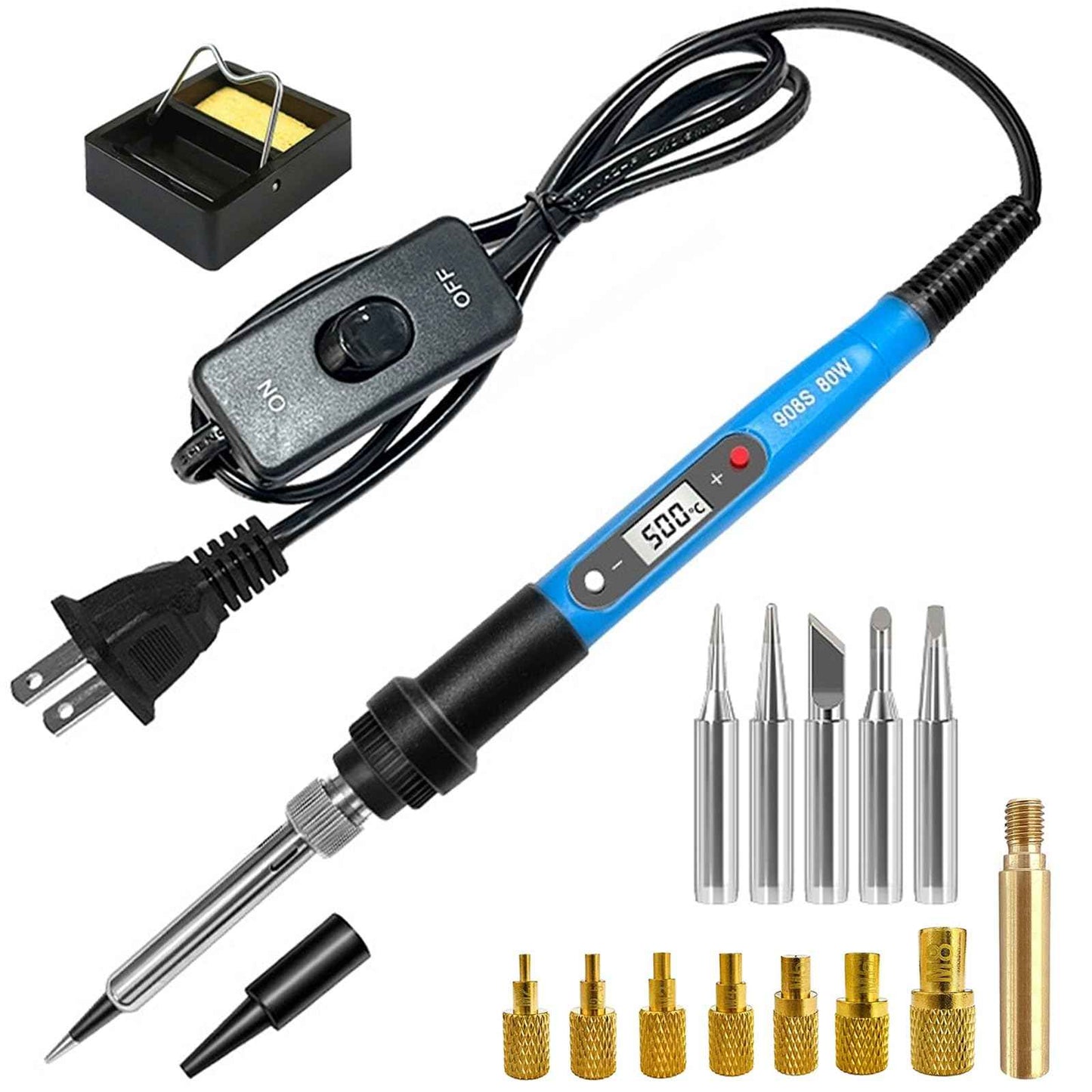 Soldering Iron Heat Set Insert Tool, 80W 110V LCD Digital Soldering Welding Iron Kit with Iron Tips and Heat Set Insert Tips, 16-in-1 Adjustable Temperature 180-500℃ Solder Kit, Blue
