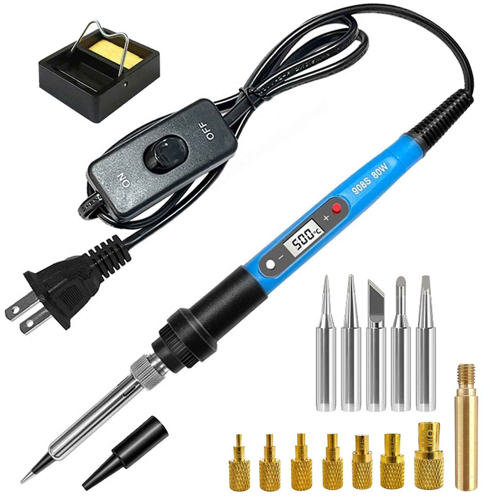 Soldering Iron Heat Set Insert Tool, 80W 110V LCD Digital Soldering Welding Iron Kit with Iron Tips and Heat Set Insert Tips, 16-in-1 Adjustable Temperature 180-500℃ Solder Kit, Blue