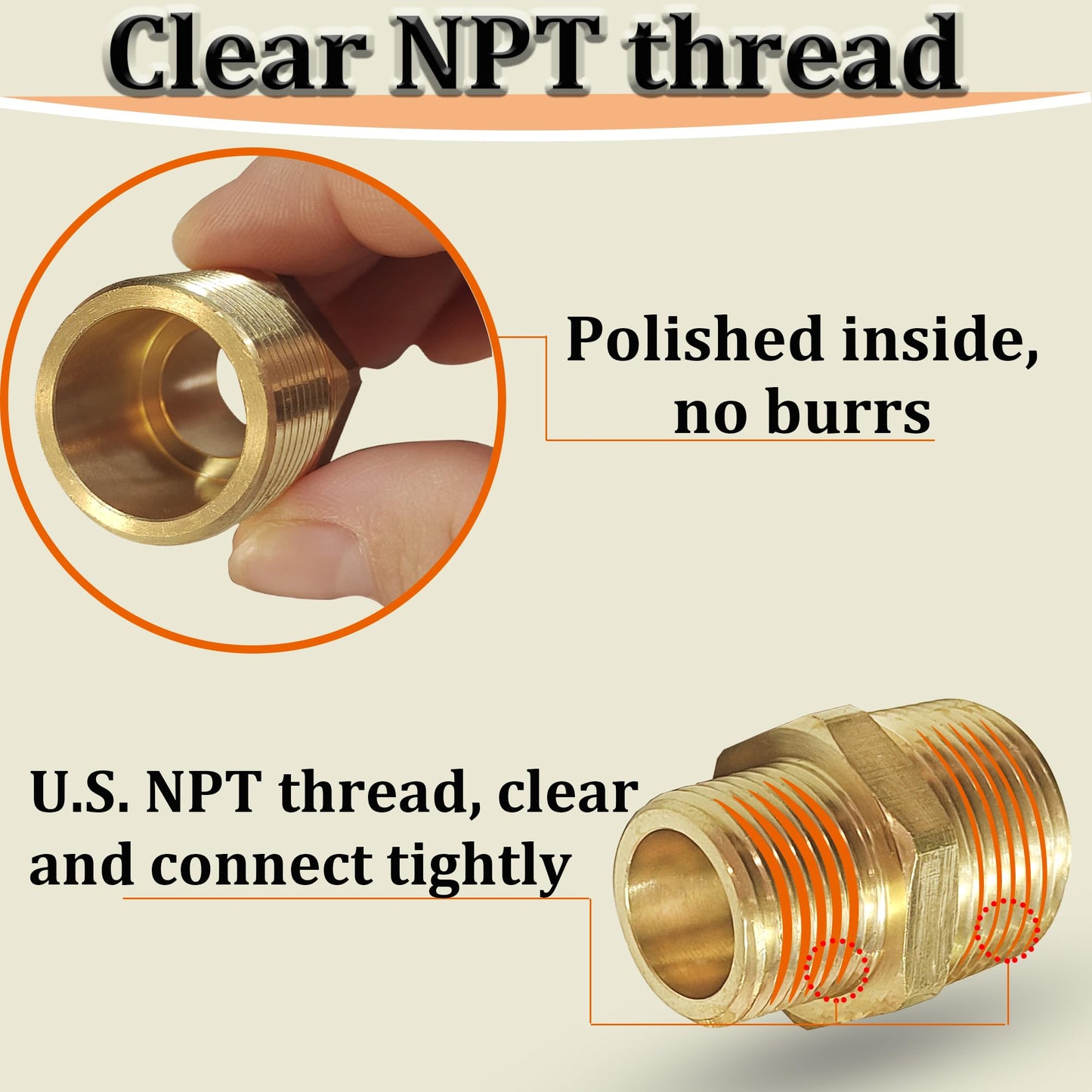 3/4" x 1/2" NPT Male Threaded Reducing Nipple Pipe Fitting Adapter, Brass 3/4 inch MNPT x 1/2 inch MNPT Hex Nipple Reducer, Heavy Duty Pipe Reducer Straight Connector