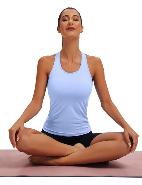 Women's Seamless Racerback Tank Top, Crew Neck Workout Yoga Padded Athletic Shirts