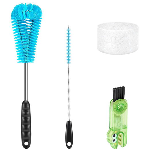 4 Pack Bottle Brush Cleaner Set, Long Reach Water Bottle Brush, Straw Brush and 3-in-1 Multi-Use Cleaner, Compatible with Stanley Cups, Baby Bottles, Travel Mugs, Tumblers, and Straws (Blue)