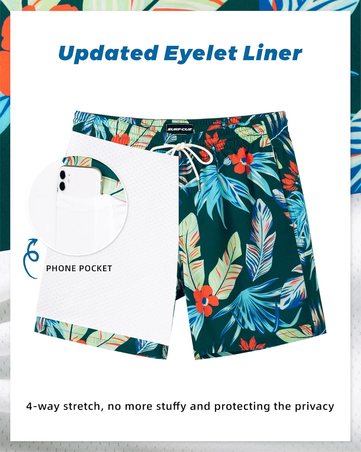 Surf Cuz Men's Swim Trunks - Quick-Dry 7" Compression Liner Swim Shorts for Ultimate Comfort
