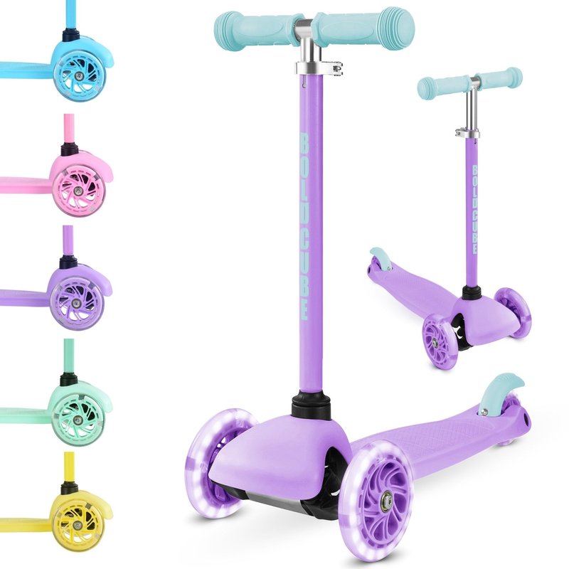 BOLDCUBE Teeny | 3 Wheel Scooter for Kids & Toddlers Ages 3-6 Years | Flashing Wheels | Height Adjustable 53 to 70 cm | My First Scooter