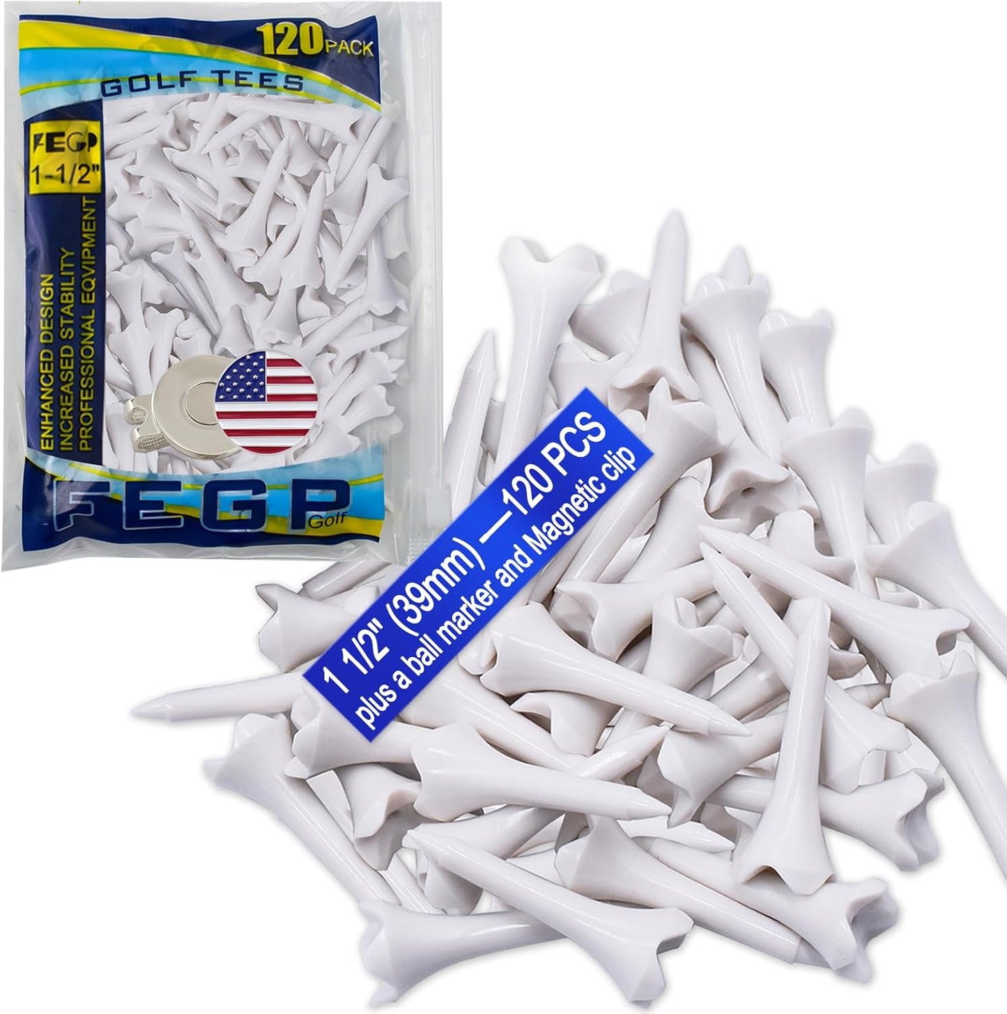 Performance Series Golf Tees by [Brand Name] - 1.5'' Short Plastic Tees for Irons & Hybrids | Pack of 120 White