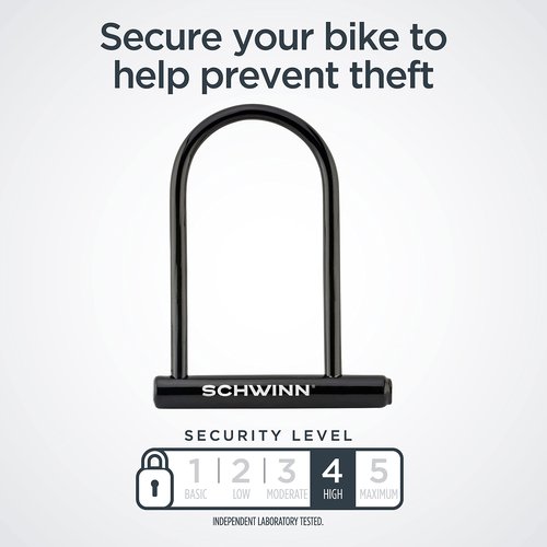 Schwinn Bike U-Lock with Keys, 12 mm x 7.5 inches, Black, Vinyl Coated Steel Shackle, Mounting Bracket for Storage and Transport, Anti Theft Protection, Shackle Bike Lock for Security