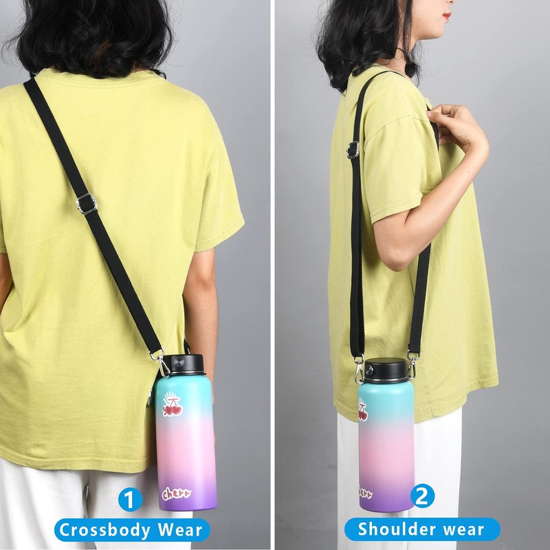 Wongeto Paracord Handle with Adjustable Shoulder Strap Compatible with Hydro Flask Wide Mouth Water Bottles 12oz, 18oz, 24oz, 32oz and 40oz - for Walking,Camping,Gym,School (Mint Green)