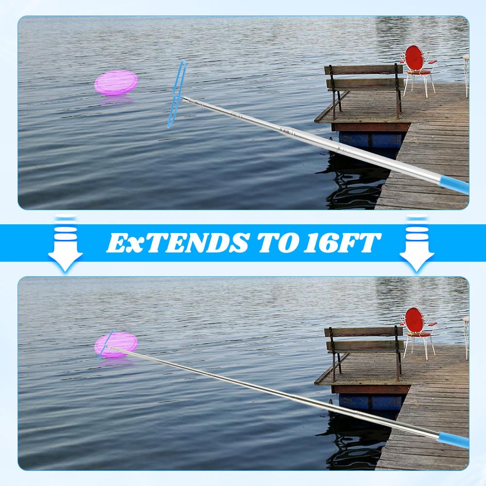 Kazheon Disc Golf Retriever Pole 16ft with Durable Stainless Steel Frame Hooks & Carry Bag, Extendable Golf Accessories Grabber to Retrieve Discs in Water, Trees, Bushes(Color:As Shown)